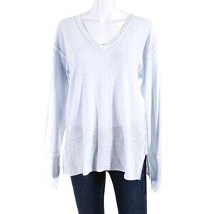 Ecru Womens Cotton Knit V-Neck Long Sleeve Sweater Top Light Blue Size xs